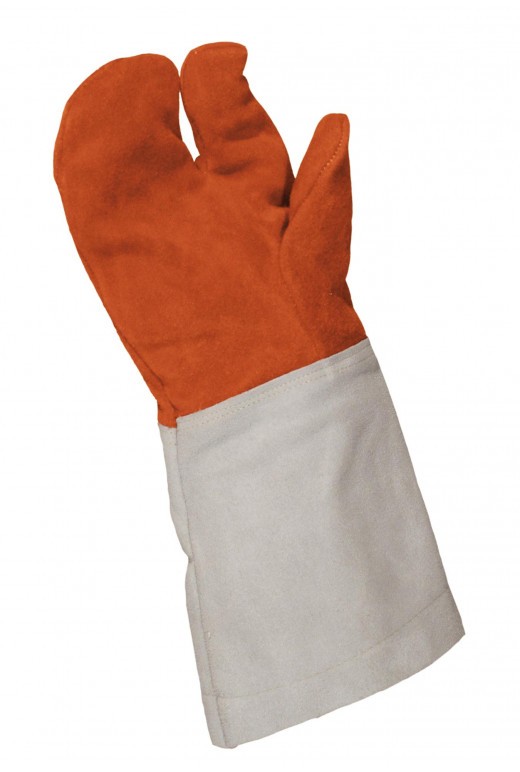 Gants 3 doigts cuir croûte RHT à manchette croûte